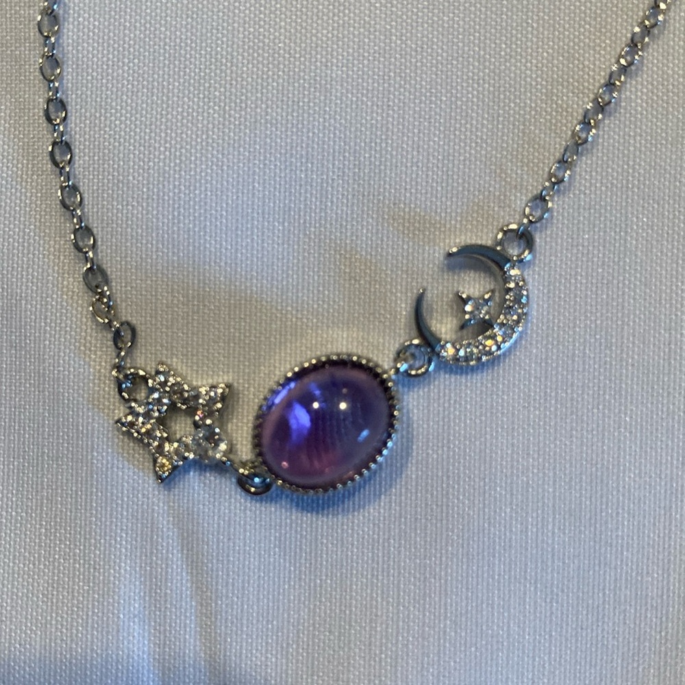 Amethyst Crystal Bracelet. NWOT Sterling Silverer Chain with a Star and Moon